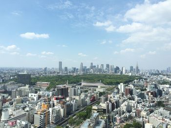 High angle view of buildings against sky in city