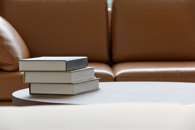 Stack of books on table