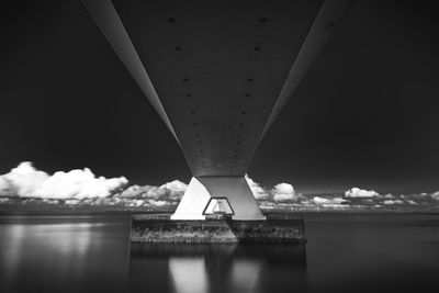 Reflection of bridge in sea against sky