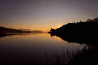 Scenic view of lake against sky during sunset