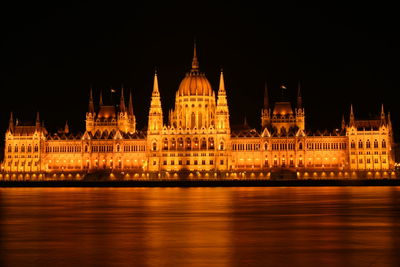 Illuminated hungarian parliament building at night in budapest