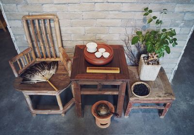 High angle view of potted plants on table