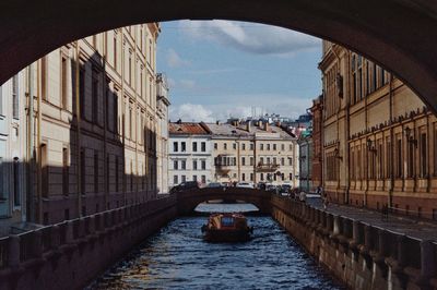 Bridge over canal amidst buildings in city