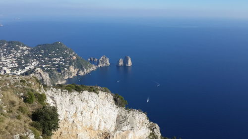 High angle view of mountains and sea at capri