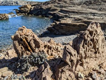 High angle view of rocks on shore