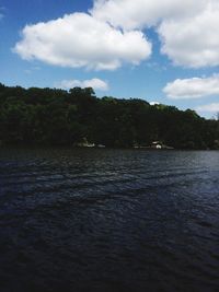 Scenic view of lake against cloudy sky