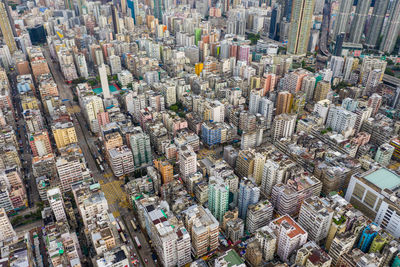 High angle view of modern buildings in city