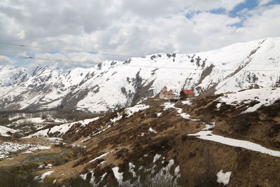 Scenic view of snowcapped mountains against sky