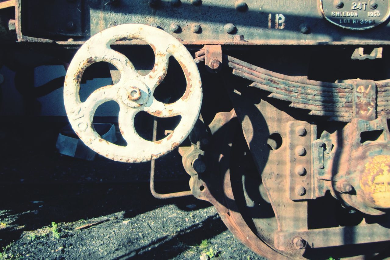 CLOSE-UP OF OLD RUSTY TRAIN