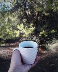 Human hand holding coffee cup