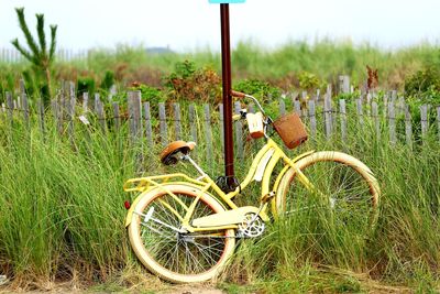 Bicycle parked on field