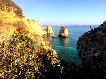 Scenic view of sea against clear sky