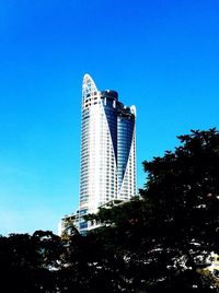 Low angle view of modern building against clear sky