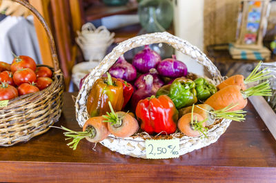 Close-up of vegetables in basket on table