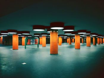 View of illuminated subway station at night