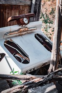 Close-up of abandoned car