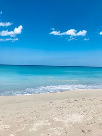 Scenic view of sea against blue sky