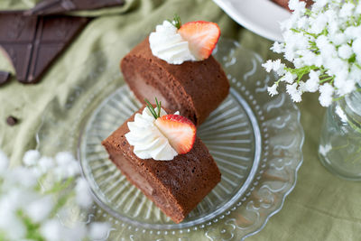 High angle view of cake on table