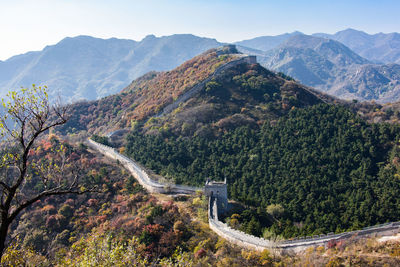 High angle view of mountain range against sky