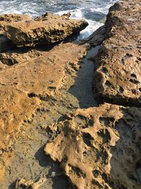 High angle view of rocks on beach