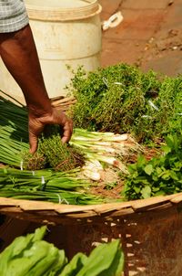 Midsection of man preparing food