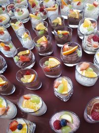 High angle view of various food on table