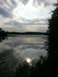 Scenic view of lake against cloudy sky