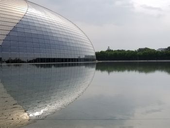 Scenic view of lake against cloudy sky