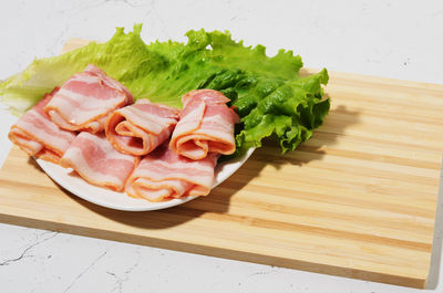 High angle view of vegetables on cutting board