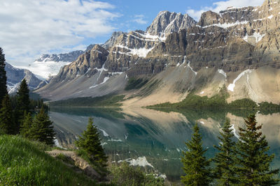 Scenic view of lake with mountains in background