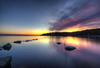 Scenic view of lake against sky during sunset