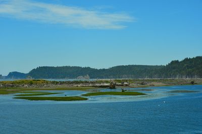 Scenic view of lake against blue sky