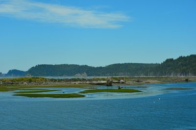 Scenic view of lake against blue sky