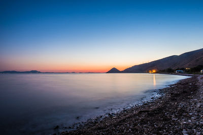 Scenic view of sea against clear sky during sunset