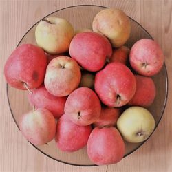 High angle view of fruits in bowl on table