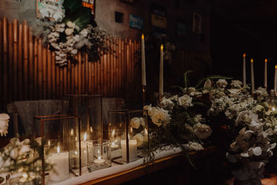 Close-up of illuminated candles