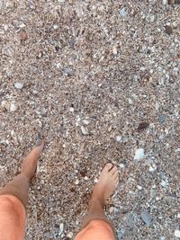 Low section of woman standing on sand