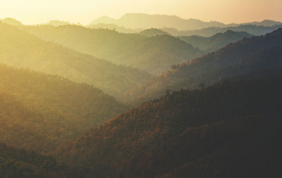Scenic view of mountains during sunrise