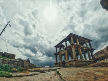 Low angle view of abandoned building against sky