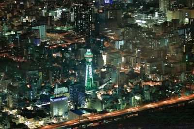 Aerial view of city at night