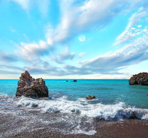 Dramatic cloudy sky over warm summer sea near paphos in cyprus republic