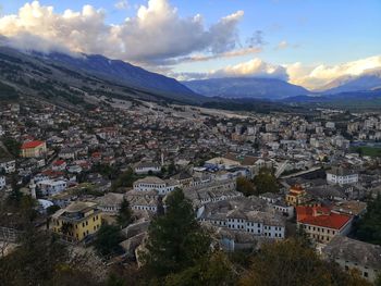 High angle view of townscape against sky