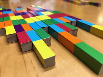 High angle view of colorful blocks on table