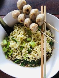 High angle view of food in bowl on table