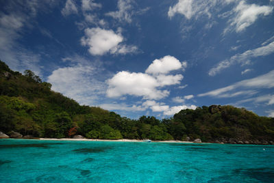 Scenic view of sea against cloudy sky