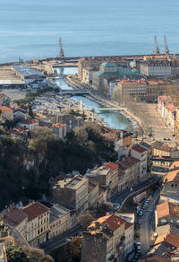 High angle view of buildings in city