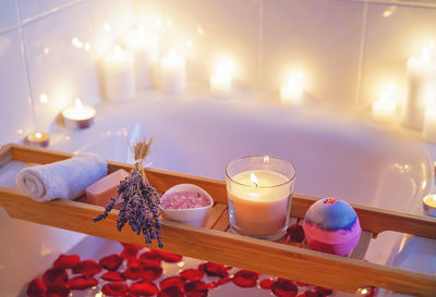 Spiritual aura cleansing flower bath for full moon ritual with bath bomb, candles, aroma salt,