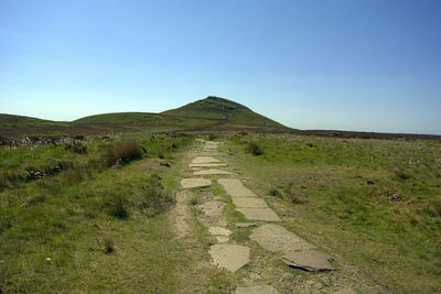 Scenic view of landscape against clear blue sky