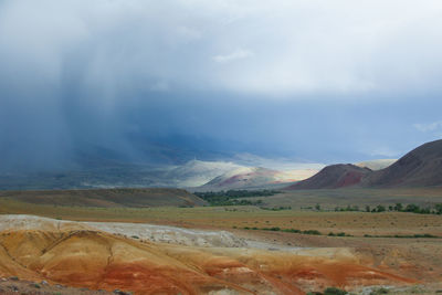 Rain clouds over the martian landscapes. chagan-uzun, altai republic. 