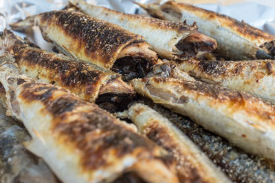 Close-up of dead fish on barbecue